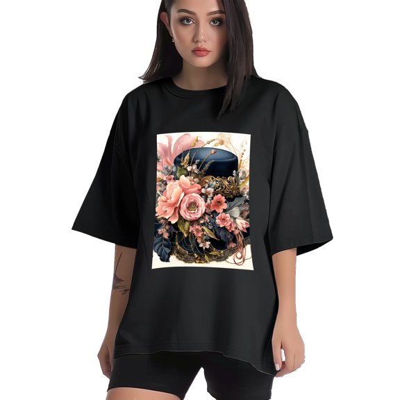 Plus Size Shirt for Women Black Tops for Women Short Sleeves Shirt for Women Opulent Romantic Hat2 T Shirt Crewneck Shirt for Women XS