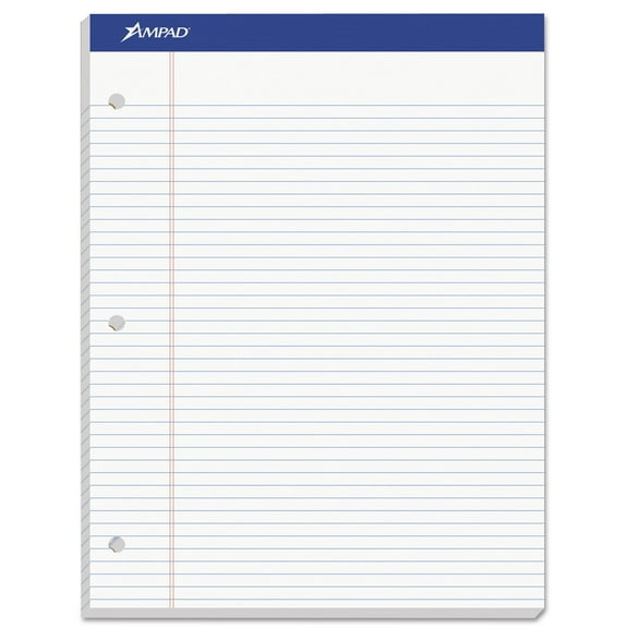 Ampad, TOP20244, Perforated 3 Hole Punched Ruled Double Sheet Pads - Letter, 100 / Pad