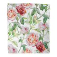 thumbnail image 1 of HATIART Flannel Throw Blanket Cute Green Flora Watercolor Roses Red Peony Flower Pattern Soft for Bed Sofa and Couch 58x80 Inches, 1 of 1