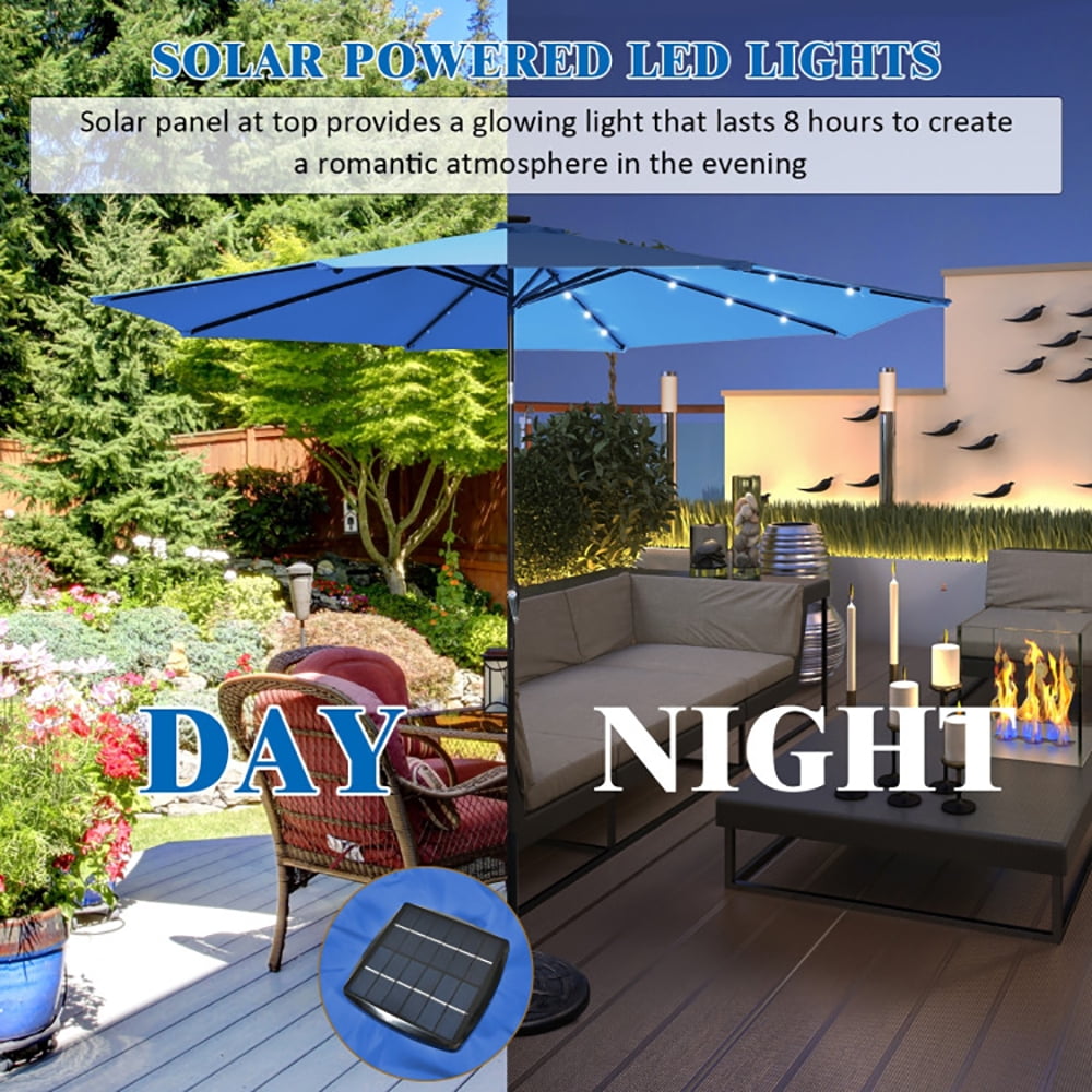 Aimee Lii 10' Solar LED Lighted Patio Market Umbrella Shade Tilt Adjustment Crank, Table Umbrella Outdoor for Patio, Pool, Beach, Blue Aimee Lii 10' Solar LED Lighted Patio Market Umbrella Shade Tilt Adjustment Crank, Table Umbrella Outdoor for Patio, Pool, Beach, Blue