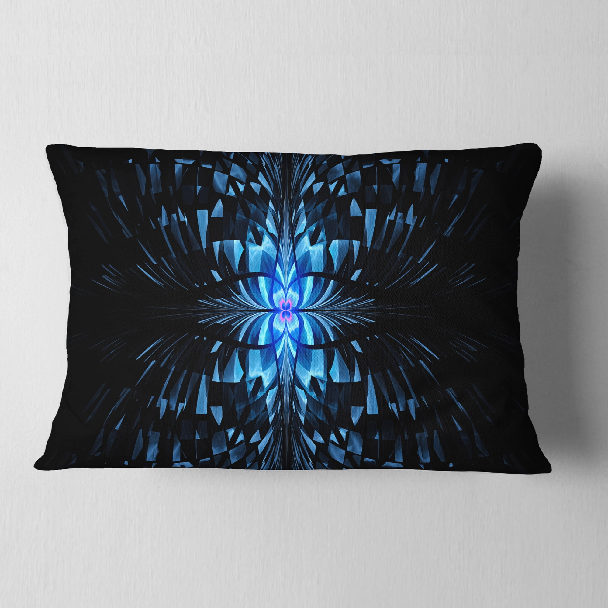 Designart Blue Butterfly Pattern on Black - Abstract Throw Pillow - 12x20