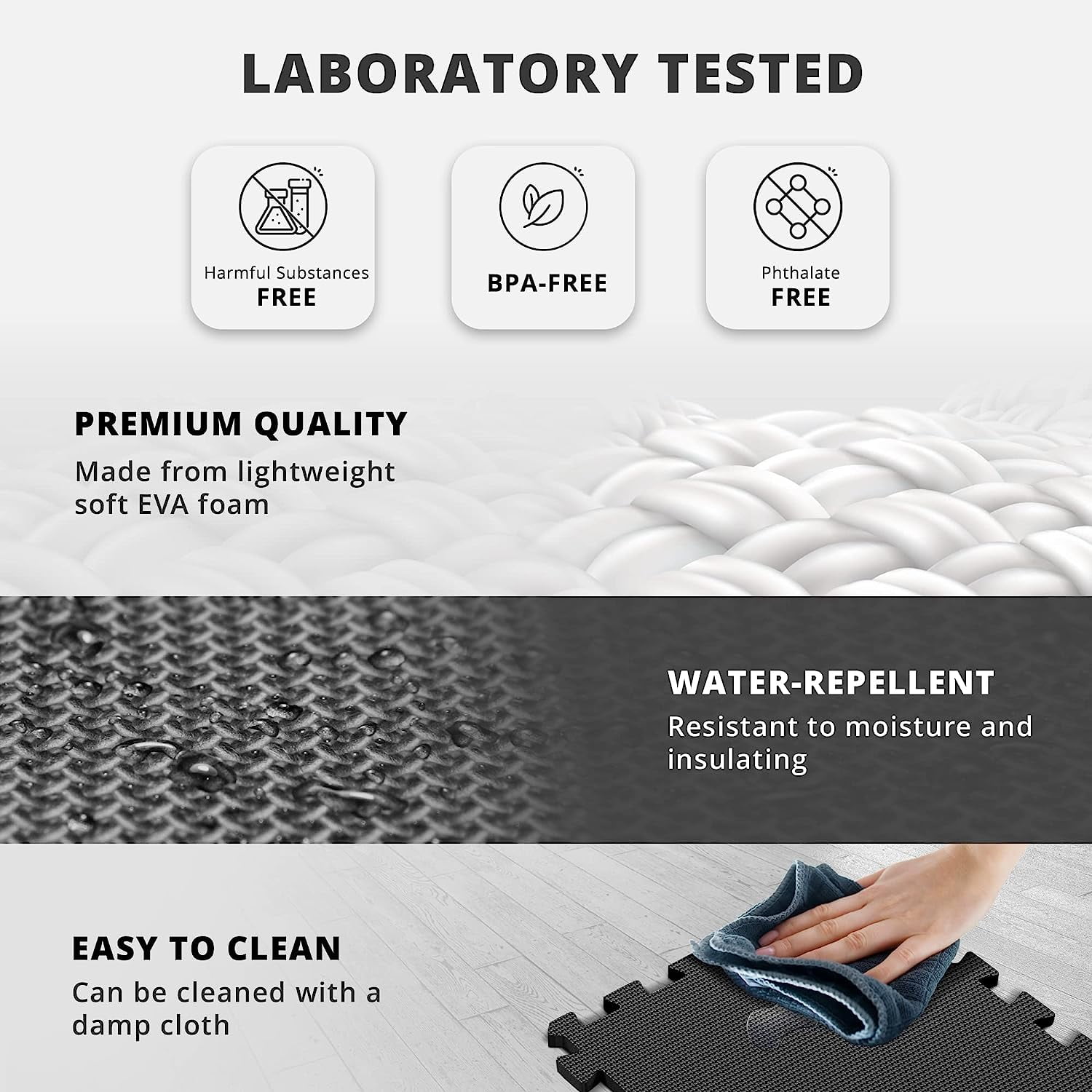 bemaxx Gym Mats Set-18pcs EVA Interlocking Foam Floor Tiles (12.6"x12.6"x0.4") 18sqft Protective Gym Flooring Sports Home Workout Exercise Mats Puzzle Garage Fitness Play-Room Garage Pool Treadmill