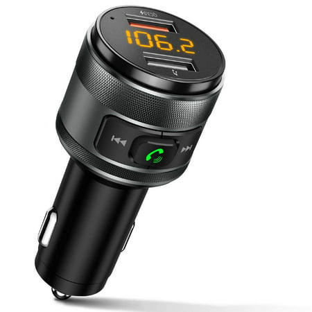 Sawpy Bluetooth FM Transmitter for Car, QC3.0 Wireless Bluetooth FM Radio Adapter Music Player Car Kit with Hands Free Calling and 2 USB Ports Charger Support USB Flash (Best Android Music Player For Car)