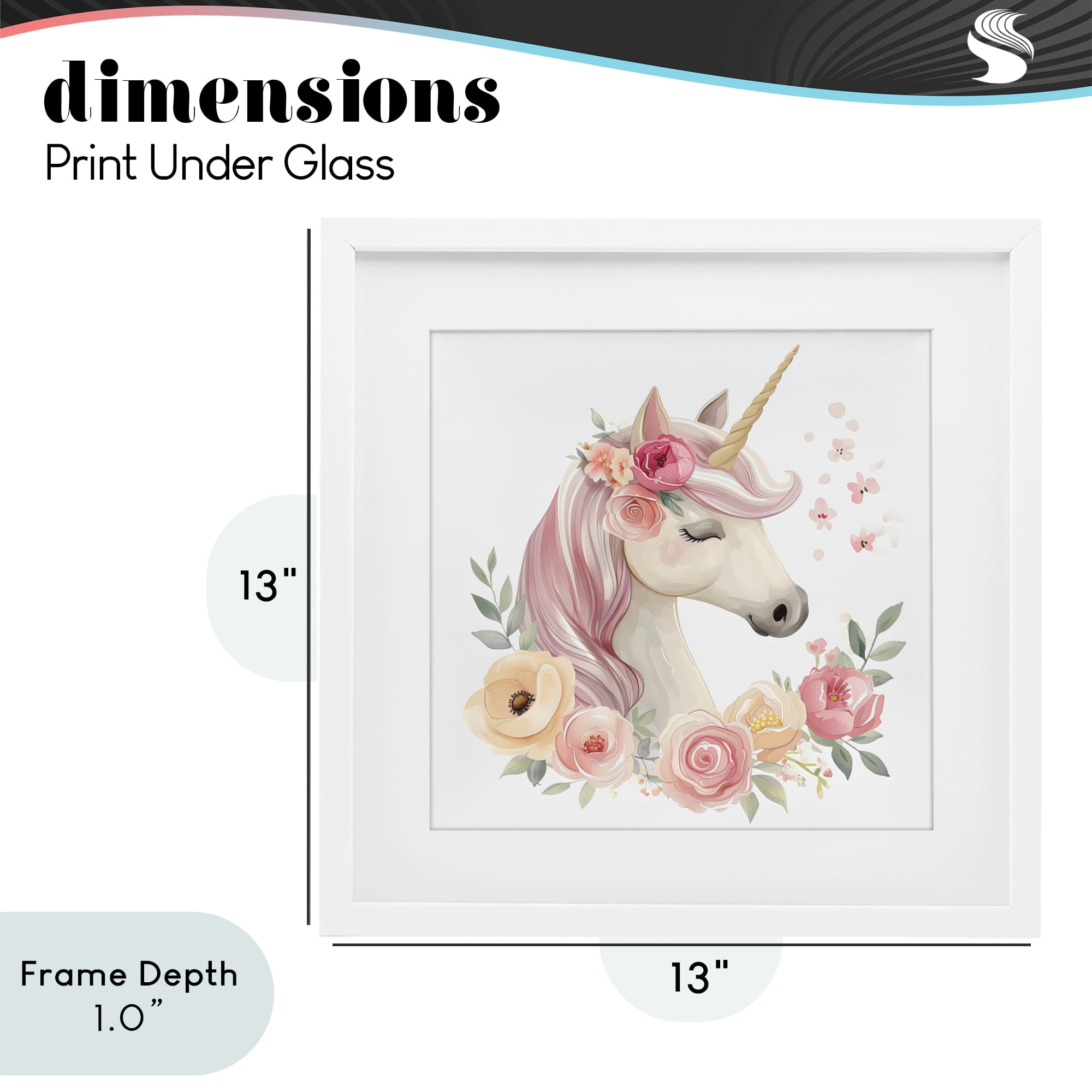 Stupell Industries Unicorn with Floral Wreath White Framed Print Under Glass, design by Creative Studio