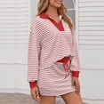 thumbnail image 6 of 2 Piece Skirt Sets Women Striped Baggy Lapel V Neck Sweatshirt Elastic Waist Lounge Sweatsuits Skirted Outfits (XL, Red), 6 of 8