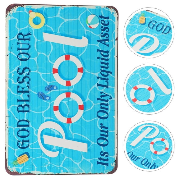 WHAMVOX Pool Safety Signs Metal Wall Summer Decorations Board Sky-blue