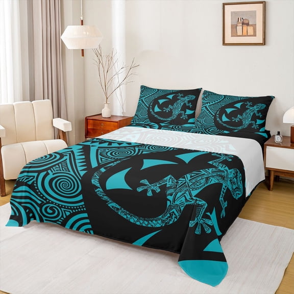 Castle Fairy Teens Female Men Boho Gecko Twin Sheet Sets,Boho Geometric Bedding
