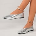 thumbnail image 4 of Womens Silver Ballet Flats with Ankle Strap Pearl Detail, Square Toe Metallic Flats for Women Comfortable Dressy Office Casual Shoes,Size 42, 4 of 9