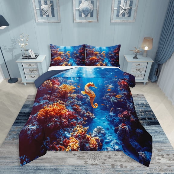 Erosebridal Sea Seahorse Comforter Sets,Marine Wildlife Comforters & Duvets,Underwater World Decor,Reversible,Breathable,2pcs