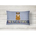 thumbnail image 2 of Carolines Treasures BB5697PW1216 Flashy Fawn Boxer Welcome Canvas Fabric Decorative Pillow, 12H x16W, multicolor, 2 of 3