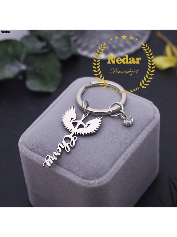 Stainless Steel Phoenix Bird Firebird Custom Name Animal Keyring Customized Birthstone Nameplate Keychain Birthday Gift