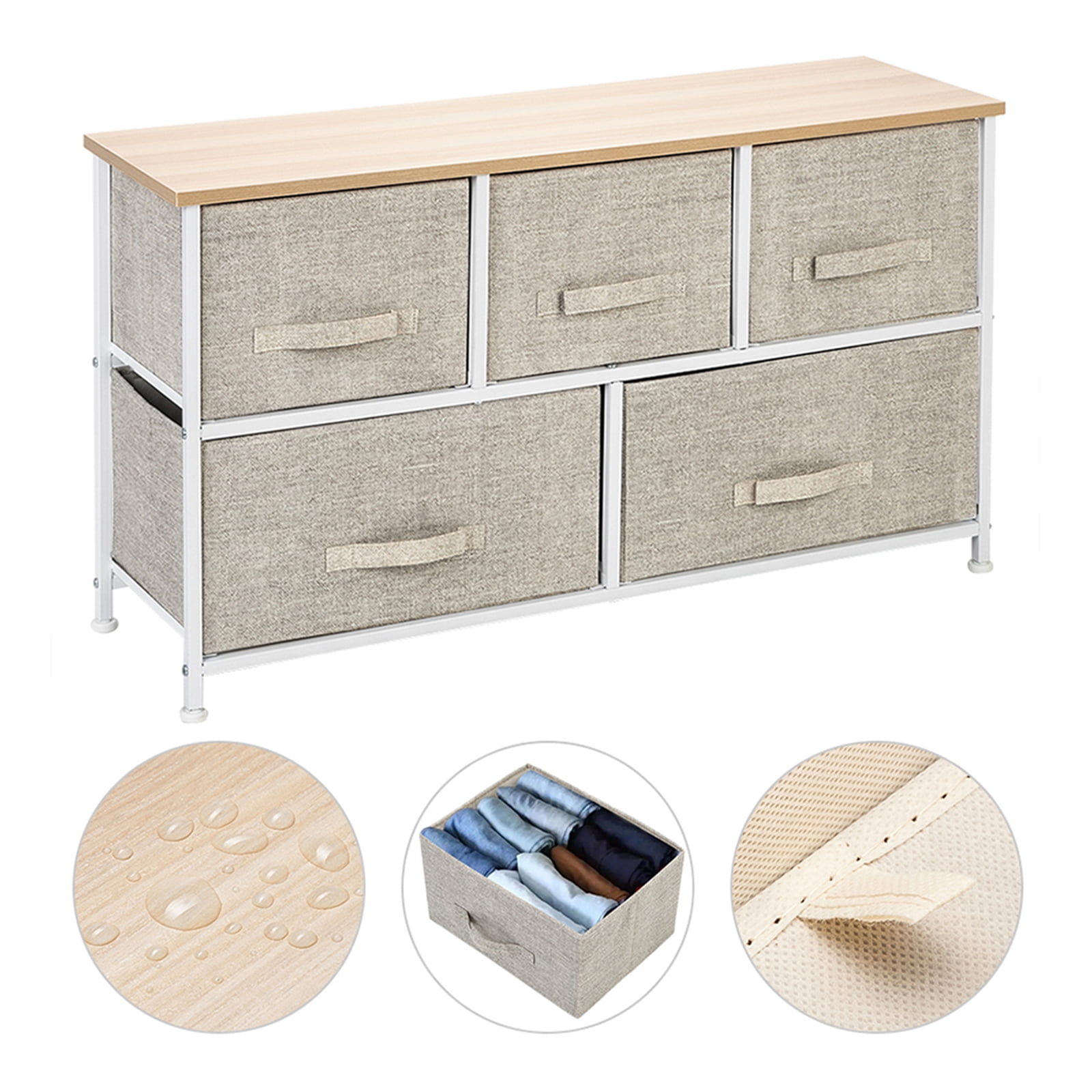 Private Jungle 2-Tier Wide Closet Dresser Nursery Dresser Tower With 5 Fabric Drawers Storage Tower, Sturdy Steel Frame, Wood Top, Easy Pull Handle,Linen/Natural Private Jungle 2-Tier Wide Closet Dresser Nursery Dresser Tower With 5 Fabric Drawers Storage Tower, Sturdy Steel Frame, Wood Top, Easy Pull Handle,Linen/Natural