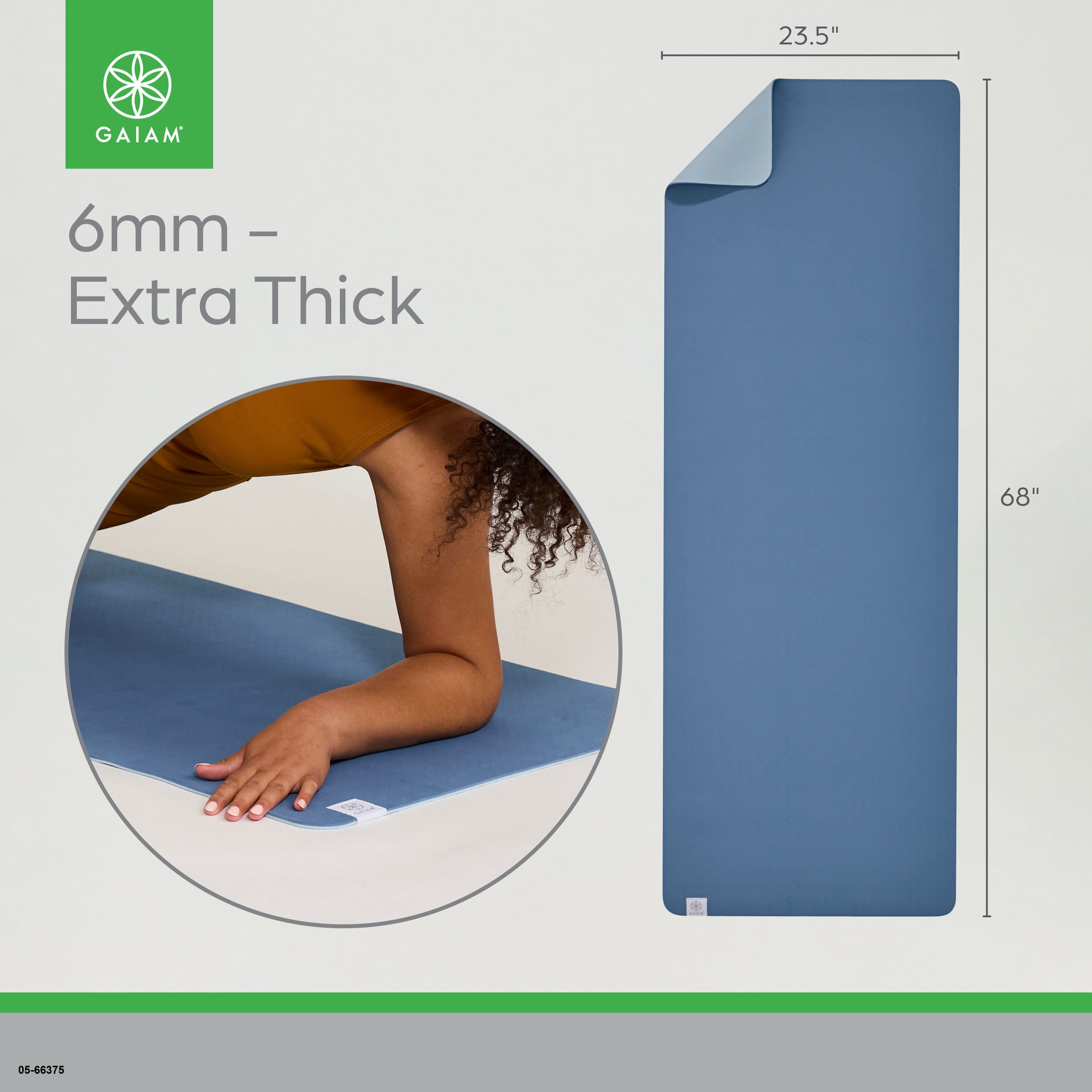 Gaiam Performance Yoga Mat, Made of Durable TPE, 23.5" x 68" x 6MM Thick, Celestial/Coronet