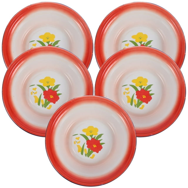 Shisuyan 5pcs Bowl Enamelware Bowls Snacks Camping Picnic Soup Basin Reusable Soup Bowl Set