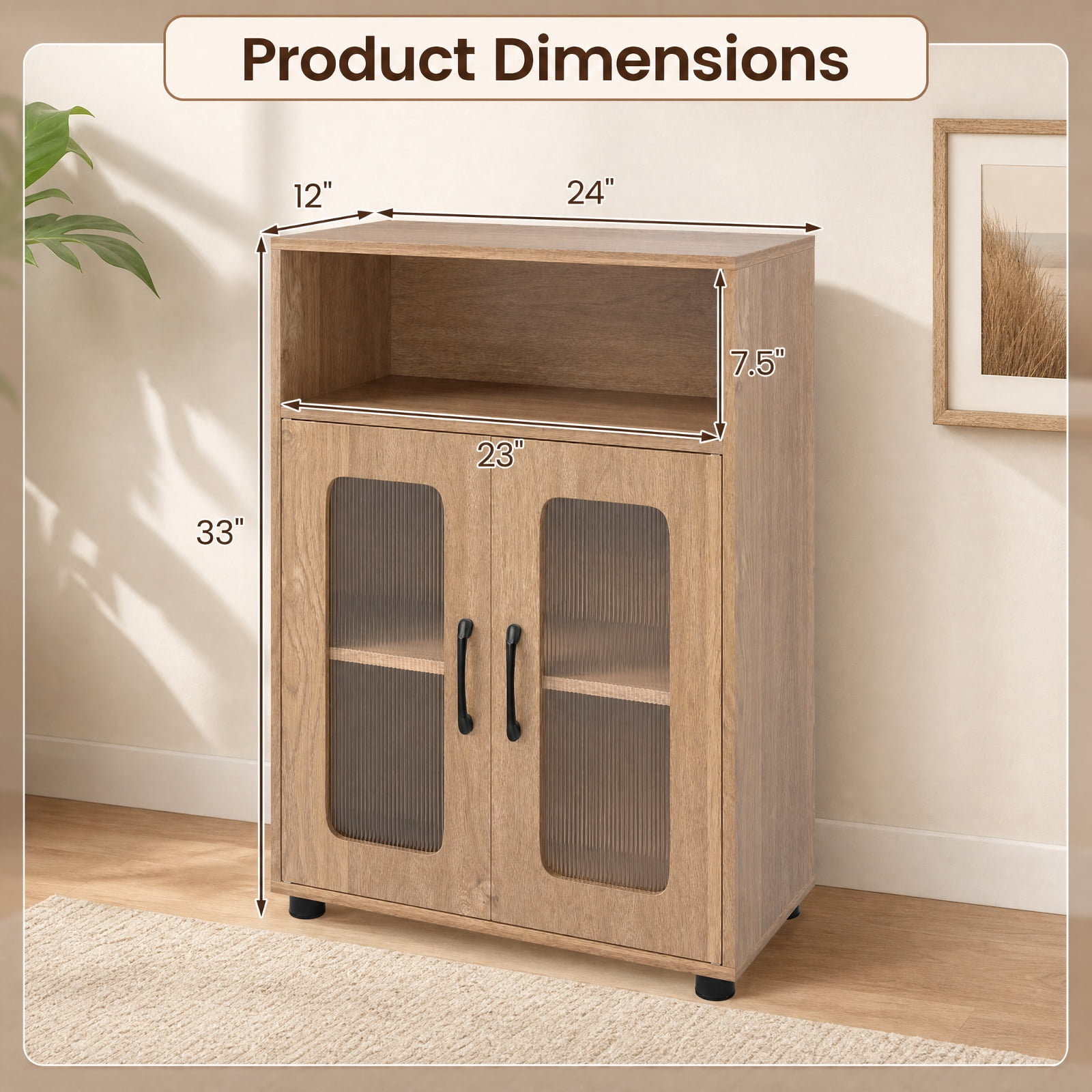 Vebreda Freestanding Bathroom Storage Cabinet, Bathroom Cabinet Freestanding Cabinet with 2 Doors and 3-Level Adjustable Shelf