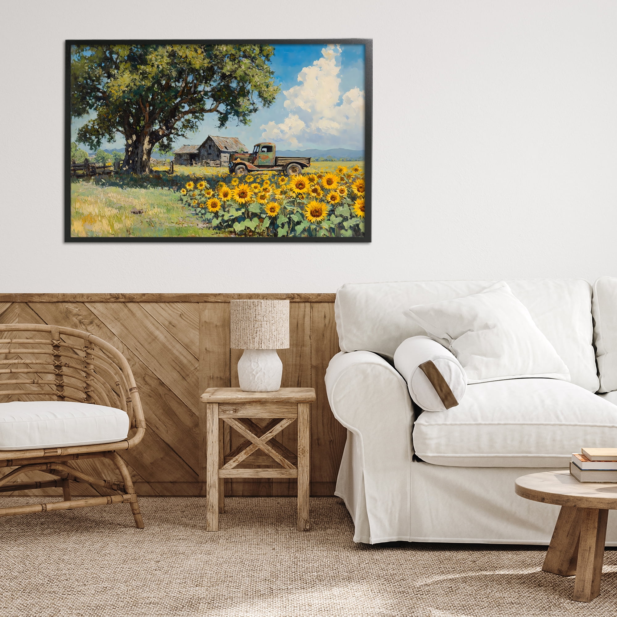 Stupell Industries Sunflower Pickup by Old Barn Black Framed Giclee Art, design by Franklyn Gregory