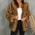 thumbnail image 2 of QATAINLAV Women's Faux fur Hoodie Jacket Warm Fleece Overcoat Solid Color Shaggy Winter Coat Hooded Outerwear, Brown, M, 2 of 10