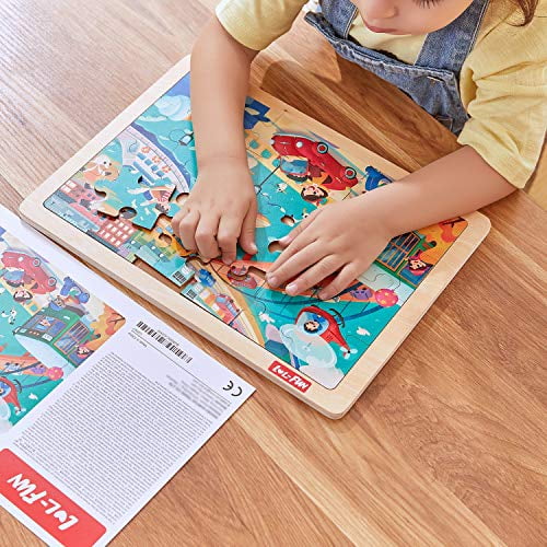 LOL-FUN 24 Piece Kids Puzzles Ages 3-5 Wooden Jigsaw Puzzles for Kids Ages 2-4 Year Old Preschool