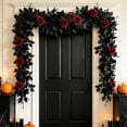 thumbnail image 6 of Halloween Black Rose Garland 78.7 In Gothic Artificial Vine with Red Roses and Berries Spooky Season Mantel Door Decor for Home Party, 6 of 8