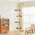 thumbnail image 3 of 9ft Floor to Ceiling Cat Tree, Cat Climbing Tree Tall Cat Tower with Fish-Shaped Pedal and Spring Toy, Adjustable Height 87"-110", 3 of 7