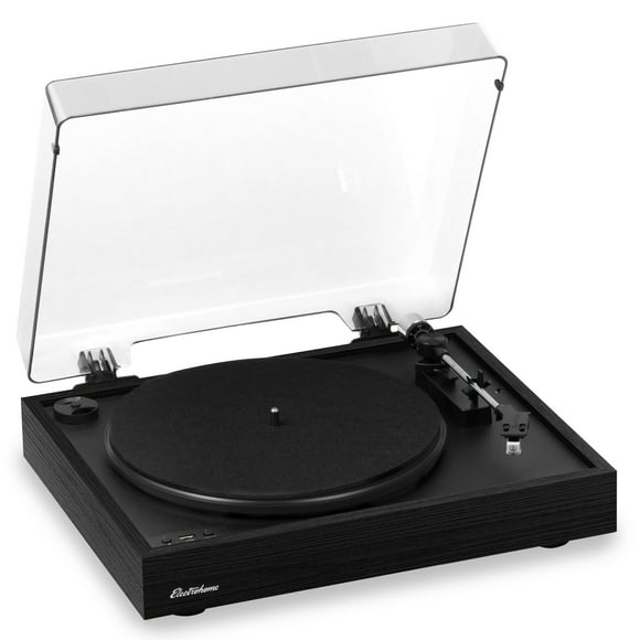 Electrohome Montrose Wireless Vinyl Record Player 2-Speed Belt-Drive Turntable, with Audio-Technica Stylus, Bluetooth, Vinyl-to-MP3 Recording, Speed Control Motor, Built-in Preamp, Wood Plinth (RR36B)