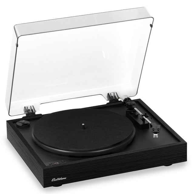 Electrohome Montrose Wireless Vinyl Record Player 2-Speed Belt-Drive Turntable, with Audio-Technica Stylus, Bluetooth, Vinyl-to-MP3 Recording, Speed Control Motor, Built-in Preamp, Wood Plinth (RR36B)