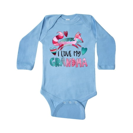 

Inktastic I Love My Grandma Pink and Blue Fox with Hearts Gift Baby Boy or Baby Girl Long Sleeve Bodysuit