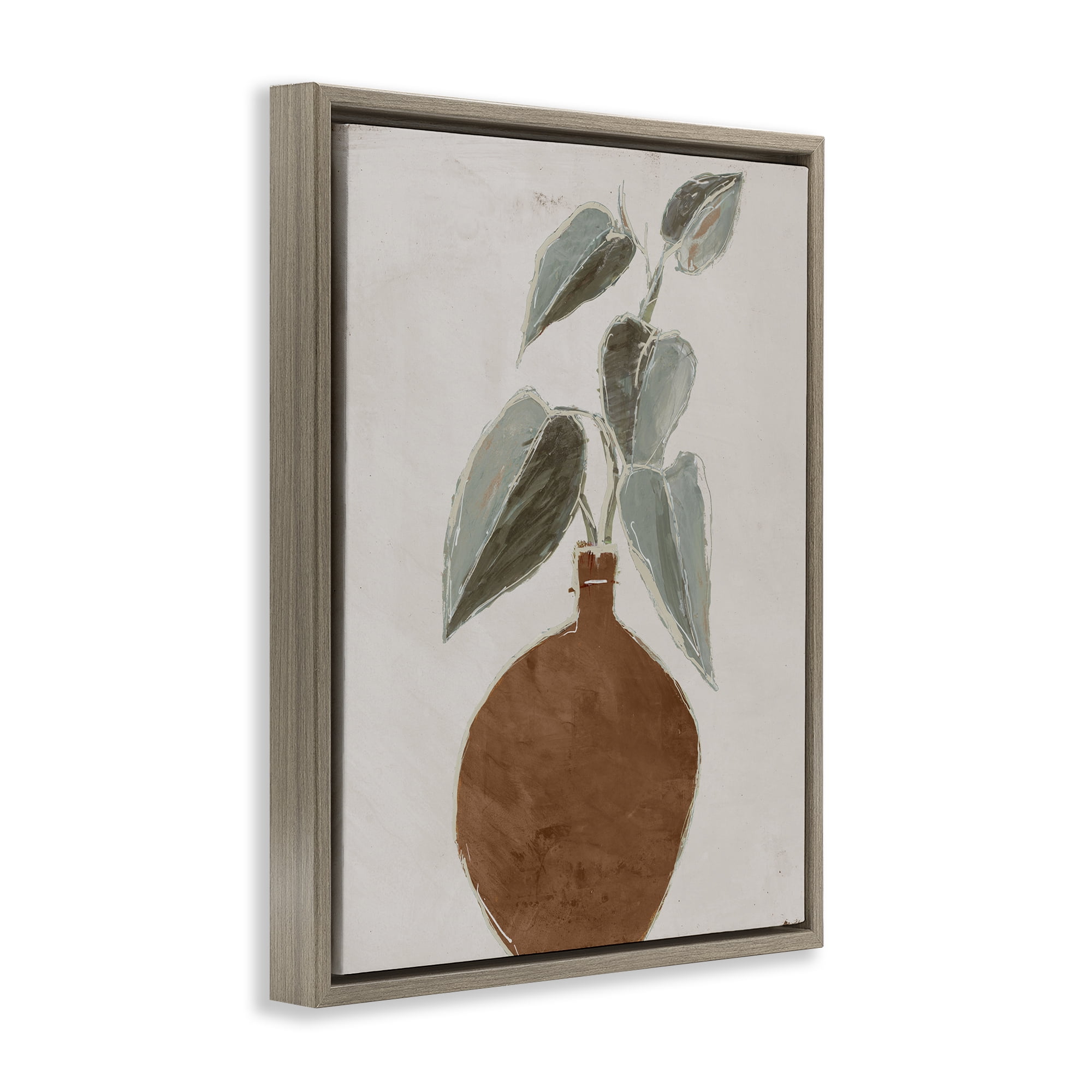 Stupell Industries Natural Tan Greenery Plants & Flowers Painting Brown Floater Framed Canvas Art Print Wall Art, 17 x 21