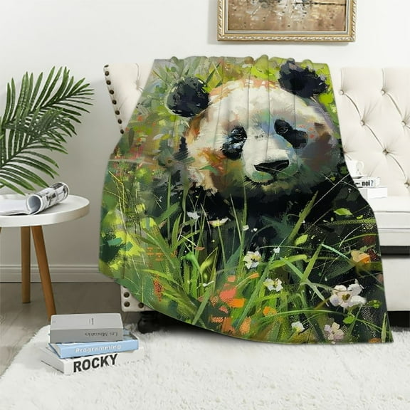 Aristuring Panda Bear Flowers Grass Flannel Blanket Exquisite Gifts for All Seasons 40x50in