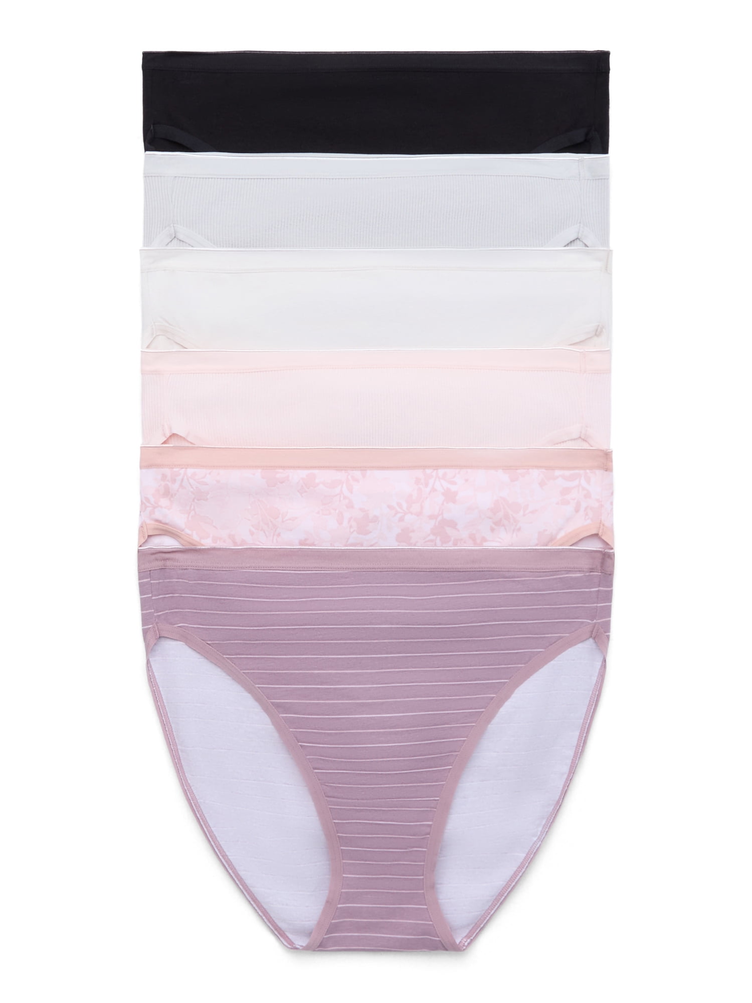 Joyspun Women's Cotton-Blend Hi-Cut Bikini Panties, 6-Pack, Sizes S-XXXL