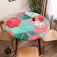 thumbnail image 5 of Abstract Red Green Geometric Elastic Fitted Round Table Cover Modern Art Waterproof Outdoor Tablecloth for Holiday Party, Picnic, Patio & Dining Fits Tables Up to 45"-54", 5 of 8