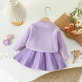 thumbnail image 3 of WOYY Girls' Outfits Bow Knitted Cardigan Sweater & Pleated Skirt Set, 3 of 3