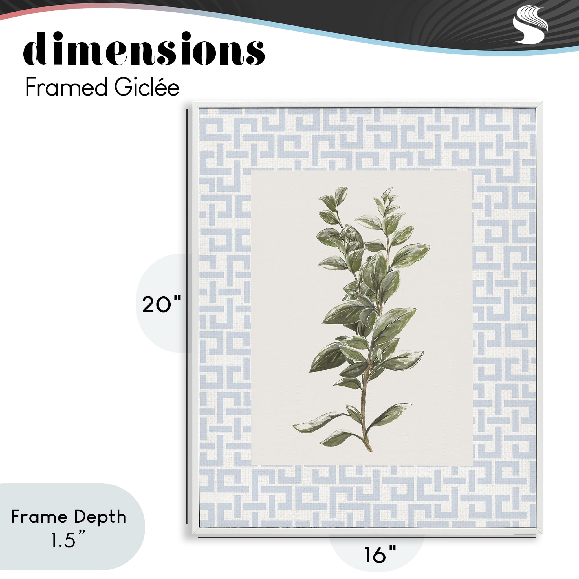 Stupell Industries Fresh Herb on Geometric White Framed Giclee Art, design by Diannart