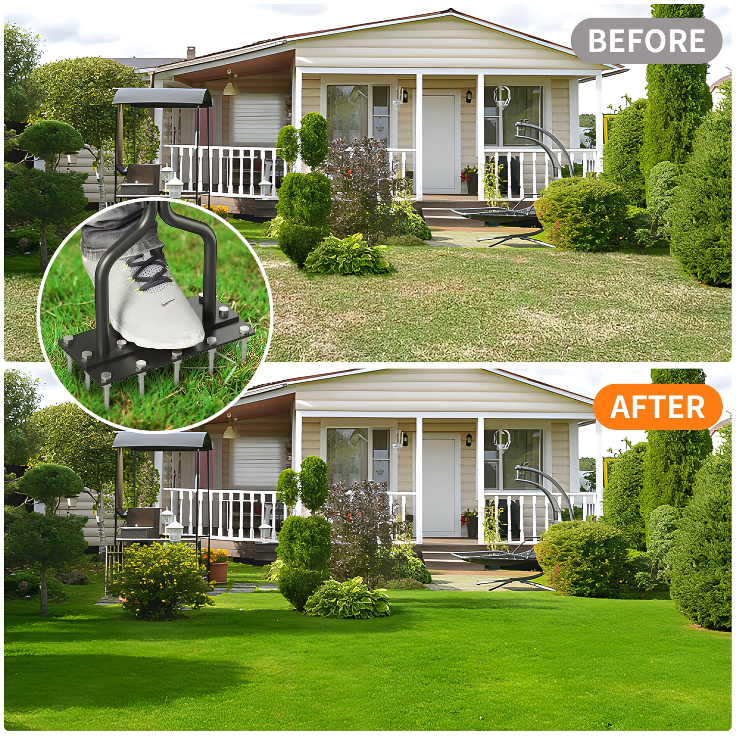 Yoneston Lawn Aerator Spike Aerator Manual Tool with 15 Pieces Solid Steel Spikes, Garden Grass Aeration, Soil Aerating Tool with Clean Tool for Aerating Lawns and Yard Care