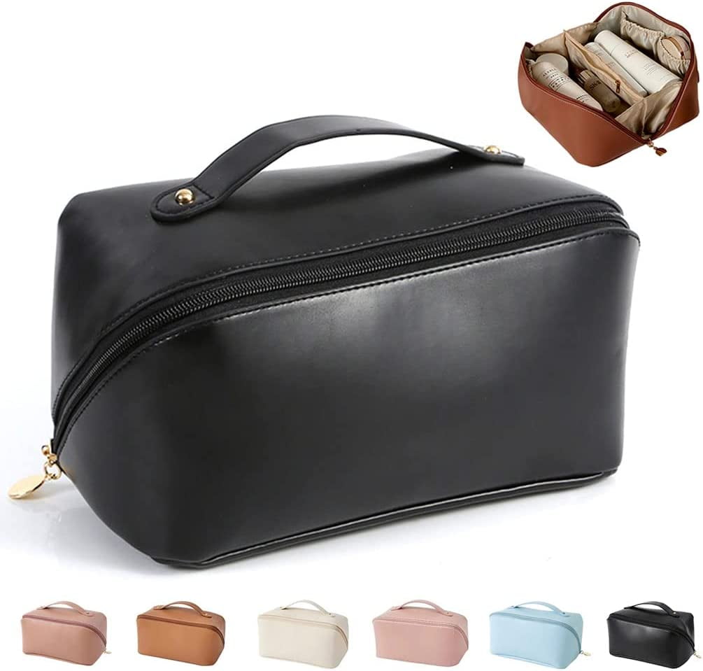 1pc Pu Makeup Bag With Compartments For Travel, Large Capacity Toiletry Bag  For Skincare And Cosmetics Storage And Organization