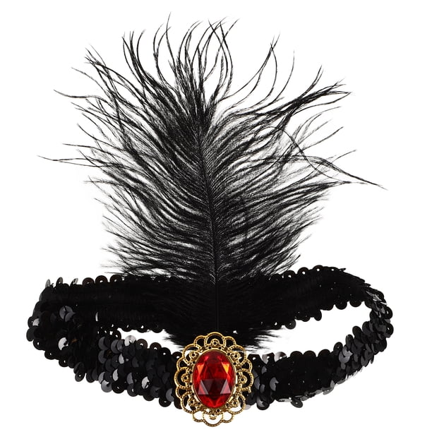 Diadema estilo años 20 estilo charlestón con plumas y lentejuelas, accesorio para el pelo del Gran Gatsby, accesorio para disfraz de los años 20, color rojo