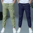 thumbnail image 2 of ZACPNCV 2 Pack Boys Linen Pants Summer Chino Pants Drawstring Trousers Lightweight Athletic Pant Casual Pant School Uniform Navy 9-10 Years, 2 of 9