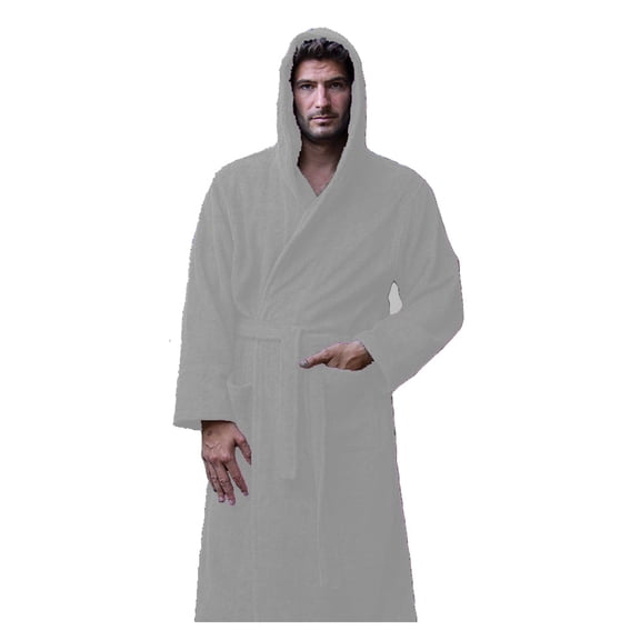 BY LORA Hooded Bathrobe for Men and Women, 500 GSM Rayon Terry, Silver, One Size