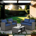 thumbnail image 2 of Highsound 4 Pieces Outdoor Sectional Sofa, Patio Furniture Sets Manual Weaving Wicker Rattan Patio Conversation Sets with Coffee Table, Blue Cushions, 2 of 8