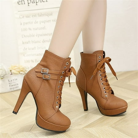 

UTTOASFAY Clearance Shoes Women Boots Belt Buckle High-Heeled Women S Shoes with Cross Straps Women S Short Boots Rollbacks