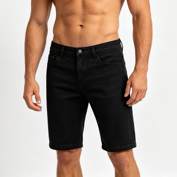 Avirosel Men's Casual Slim Fit Faux Denim Jean Shorts Skinny Stretch Summer Hot Short with Pockets for Summer Daily Wear Black