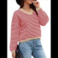 thumbnail image 1 of Suéter de Rayas de Larga para Mujer, Cuello en V, Bloque de Color, Punto Suave, Jersey de Moda Rojo y XXL, 1 of 8