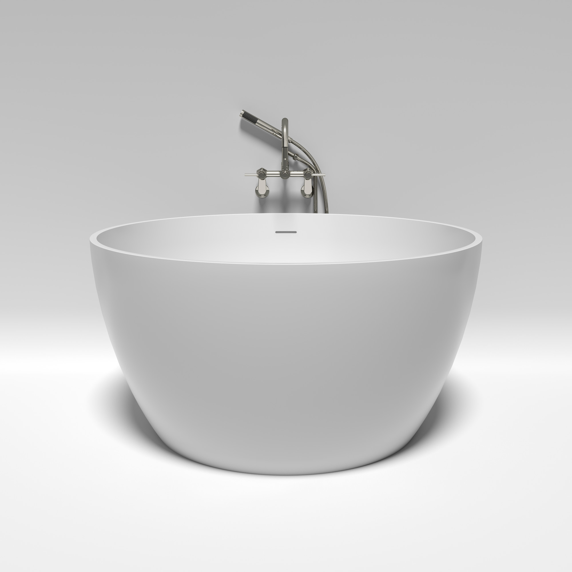 Kingston Brass KRTRO4545156DL 45-Inch Solid Surface Round Double Ended Freestanding Tub with Faucet Combo and Drain in Polished Nickel