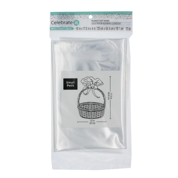 Small Clear Basket Gift Bags by Celebrate It – 13" x 17.5" x 4" Polypropylene Wrap for Gift Baskets - Flowers & Wreaths - 12 Pack (144 Total Bags)
