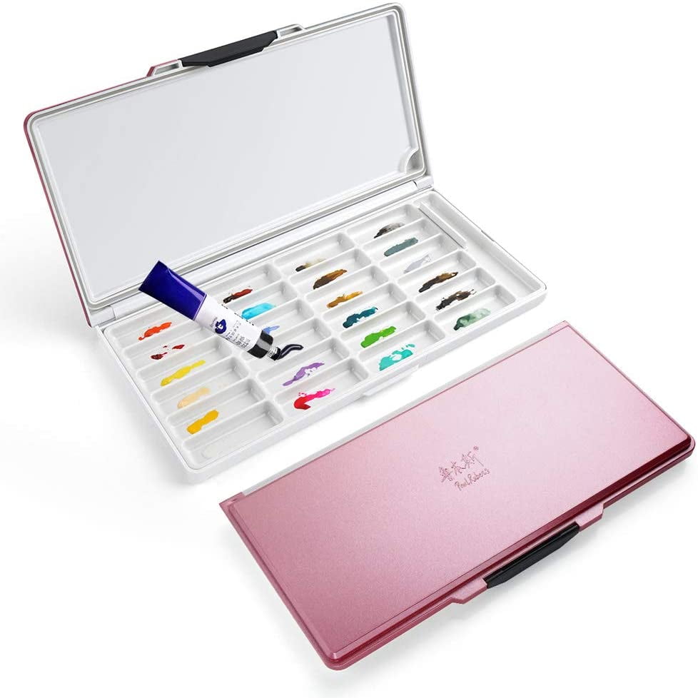 Paul Rubens Watercolor Palette, 24 Wells with 2 Types Paint Tray for Paints Storage and Mixing