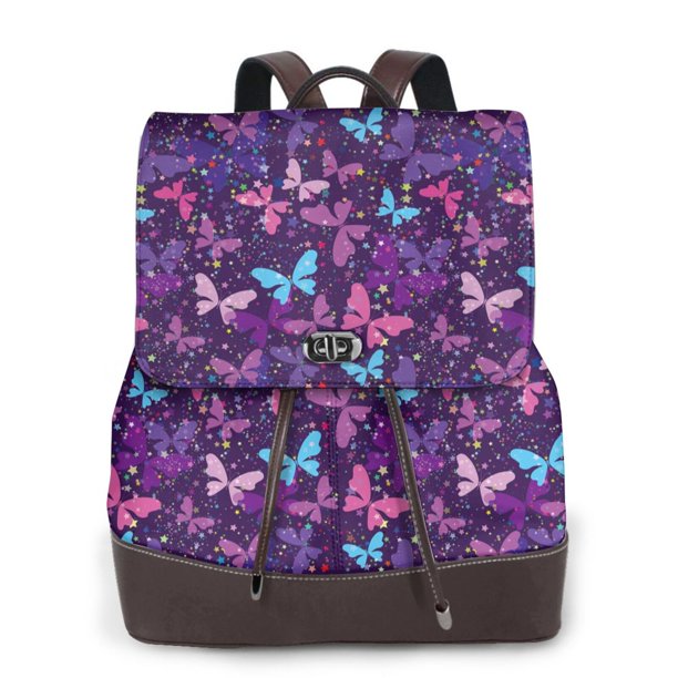 Fotbe Bright Purple Butterflies Mochila Bolso con Estampado para Mujer, Mochila Antirrobo de Nylon Impermeable, Bolsa Ligera de Hombro
