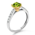 thumbnail image 3 of Gem Stone King 925 Silver and 10K Yellow Gold Green Peridot and White Lab Grown Diamond Engagement Ring for Women (2.70 Cttw, Cushion Checkerboard 8MM, Gemstone August Birthstone, Size 6), 3 of 4