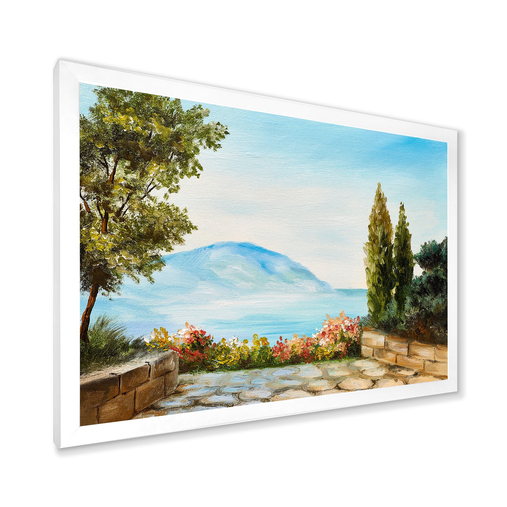 Designart 'Beautiful Mountains View By The Sea Side' Nautical & Coastal Framed Art Print