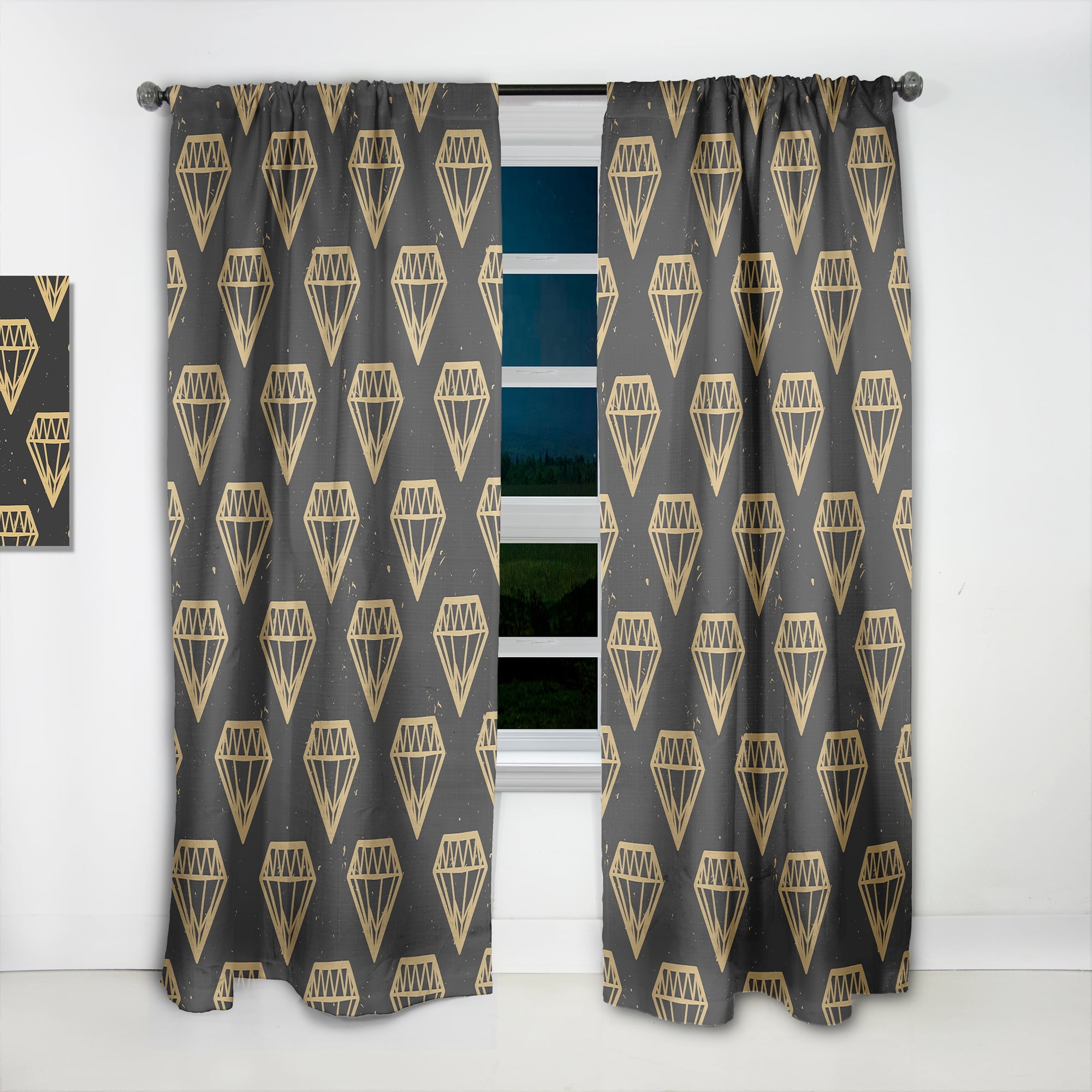 Designart 'Traditional Golden Diamonds' Mid-Century Modern Curtain Panel