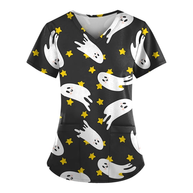 Halloween Women's V-neck Fashion Casual Printing Top Protective Work Suit